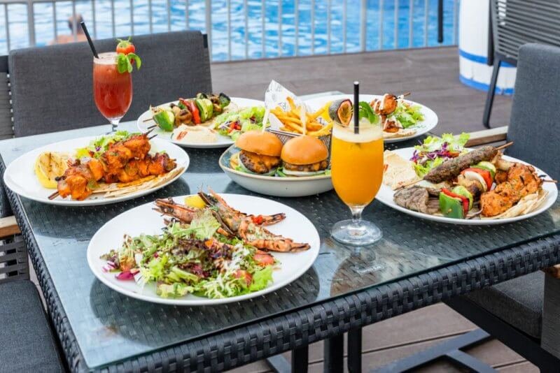 Food at RIVA beach club, Dubai