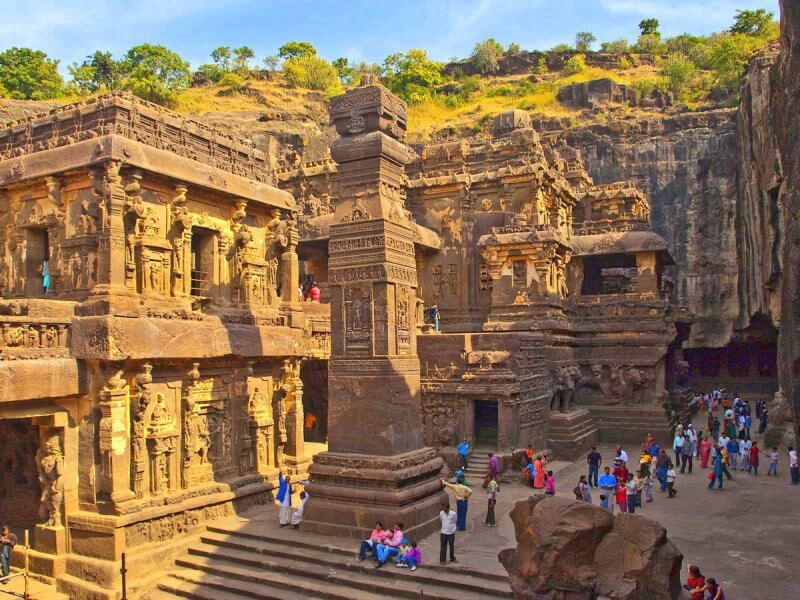 Tourists near the temple in Ellora