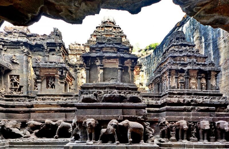 Elephant statues near the Ellora temple