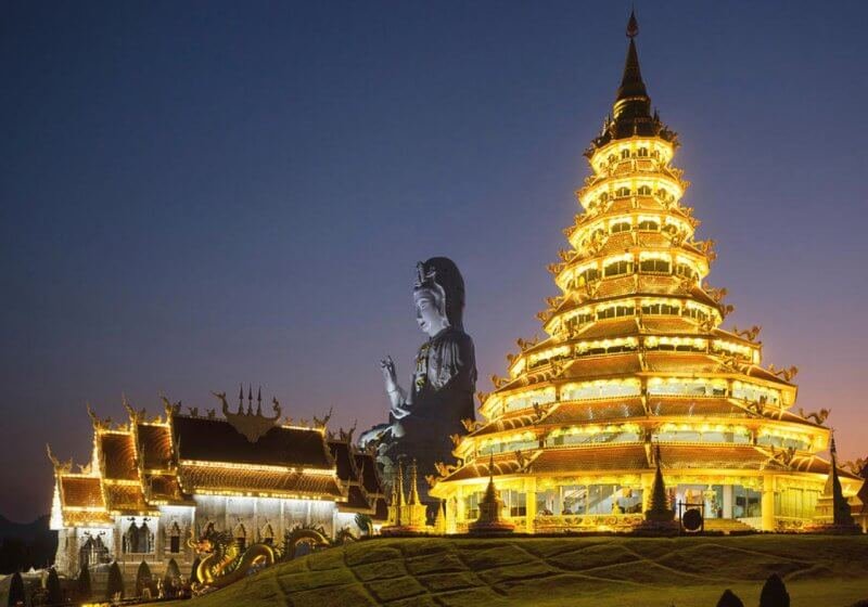 Wat Huai Pla Kung Temple in evening illumination