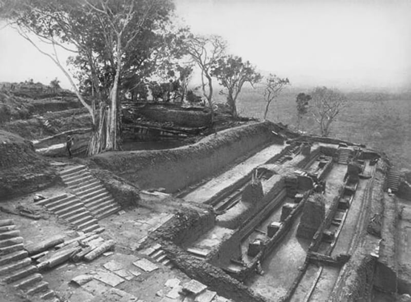 Old photo of the first dig of Sigiriya First excavations