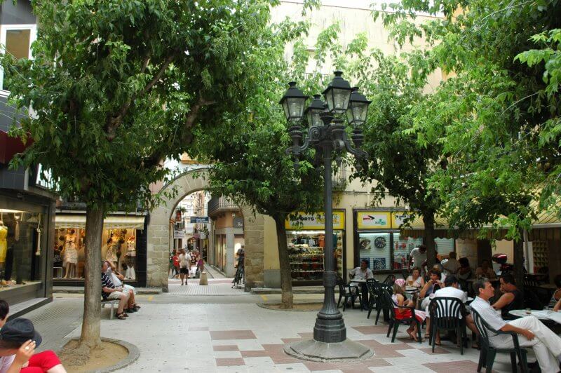Plaza de España and Calle Dintre in Blanes, Spain Plaza de Espana and Dintre Street