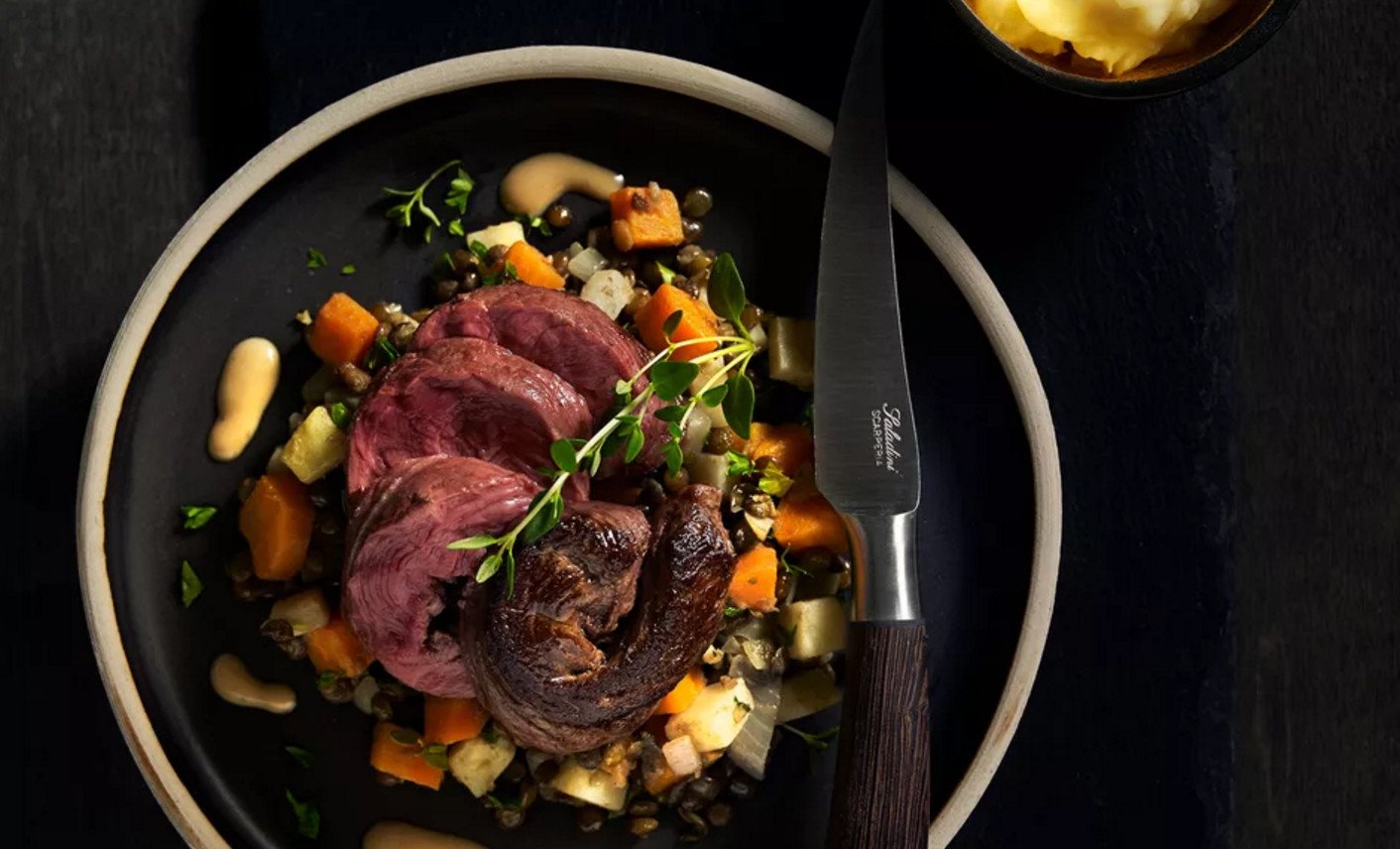 A Norwegian dish is cooked reindeer meat Venison in Norwegian cuisine