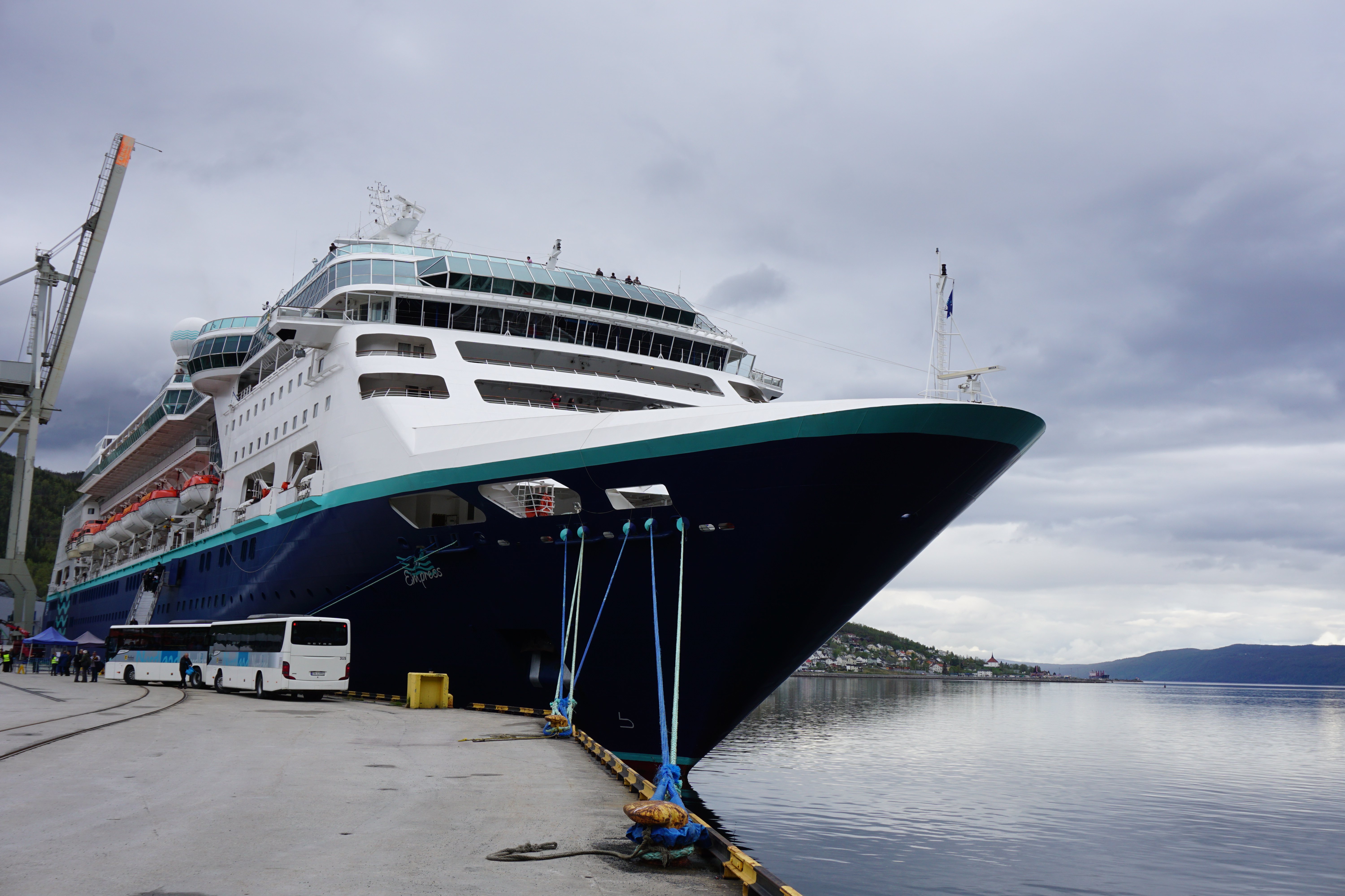 A large cruise ship in the port of Narvik, Norway The cruise ship stopped in Narvik