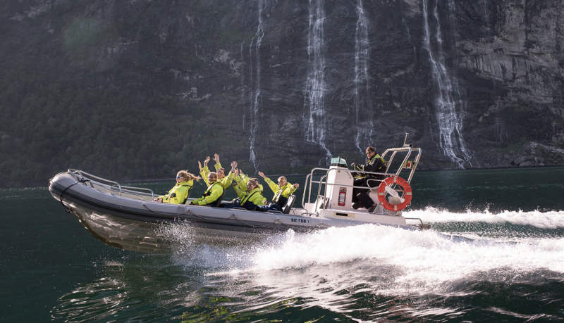 RIB boat tour of Geiranger Fjord Rafting safari on an inflatable RIB boat