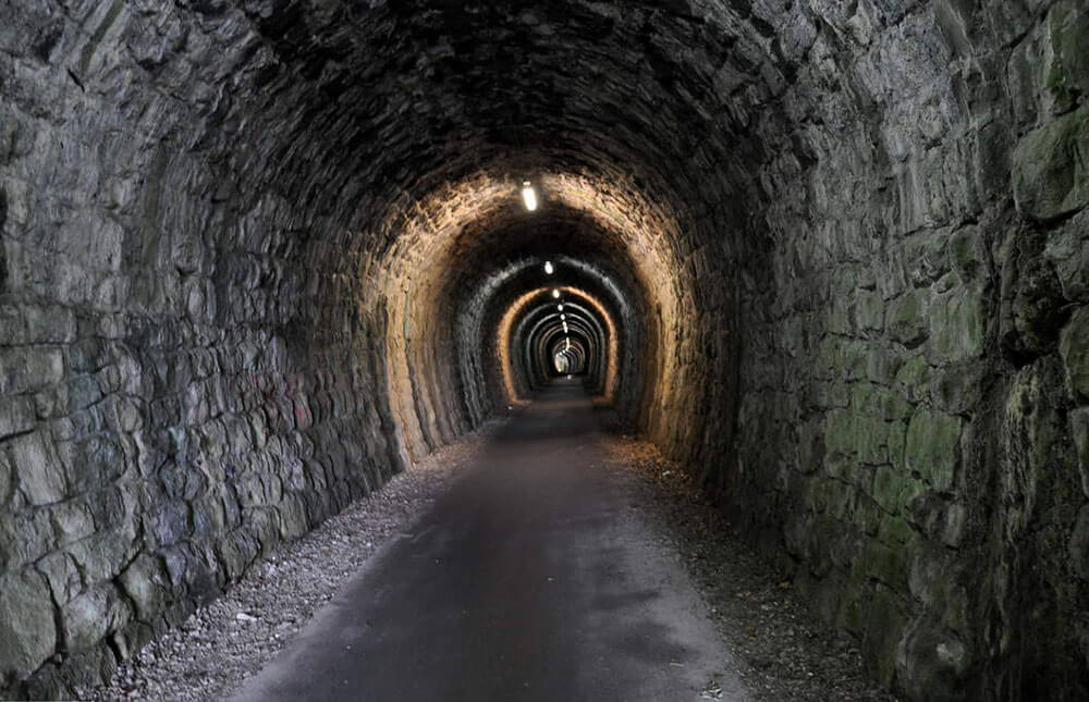 Photo of the restored railway tunnel in Izola Tunnel left over from the narrow-gauge railway