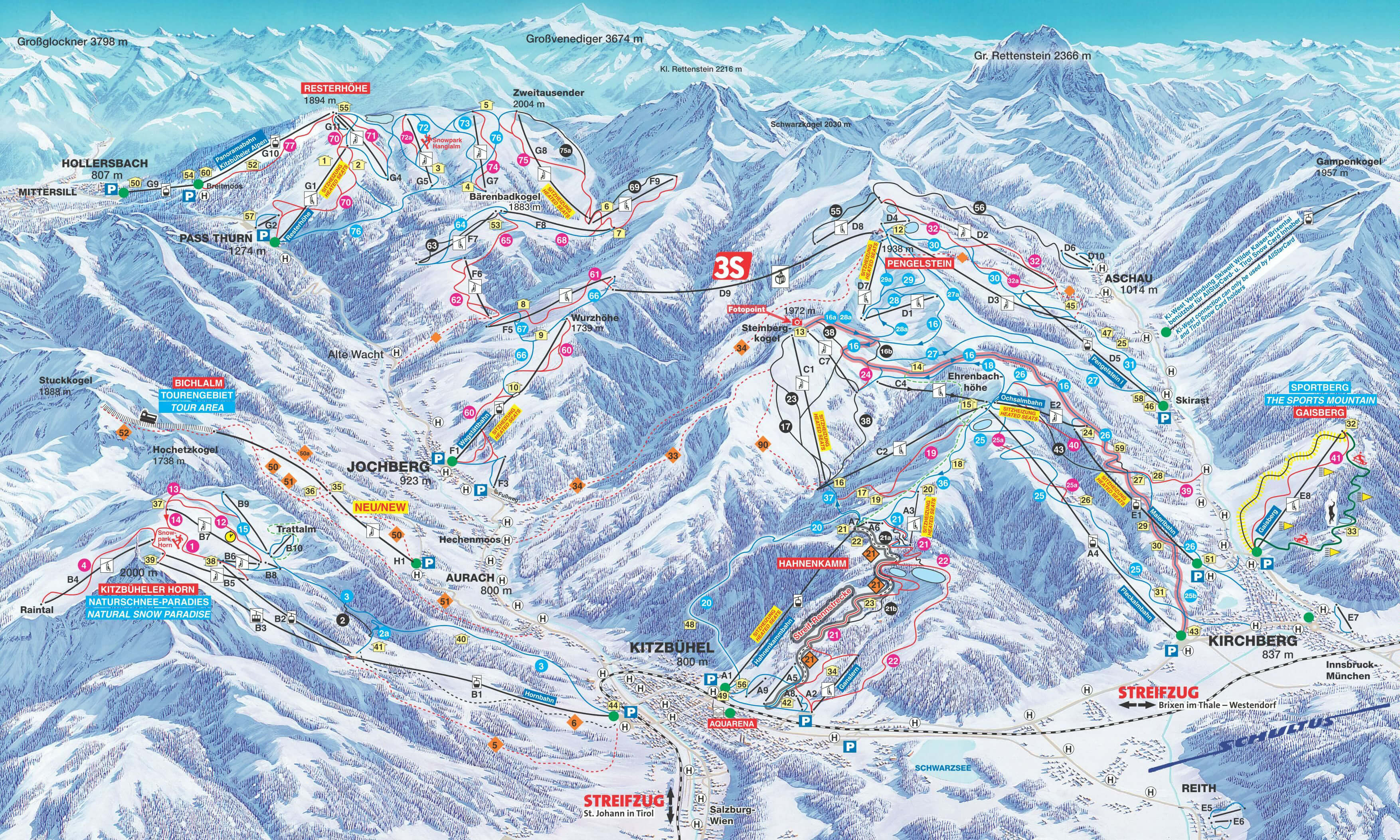 Map of the ski slopes in Kitzbühel, Austria Kitzbühel Ski Tracks