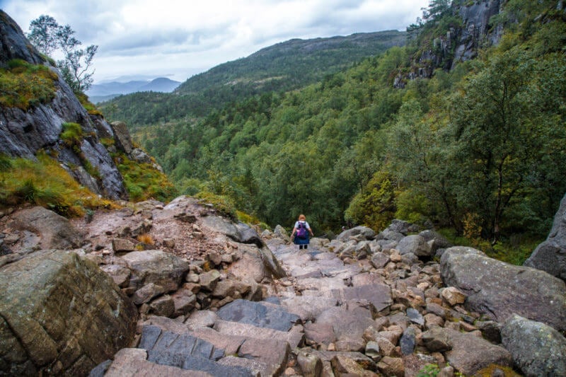 A stone staircase leading up to Prekestolen The Preikestolen Stone Staircase