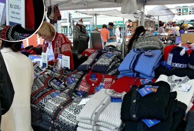 Photos of Norwegian sweaters on the rack Norwegian sweaters