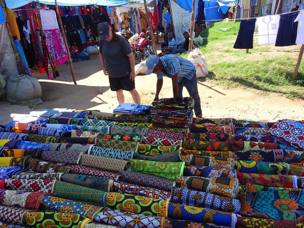 Photos of colorful and variegated fabrics on the market, made in Tanzania Fabrics made in Tanzania