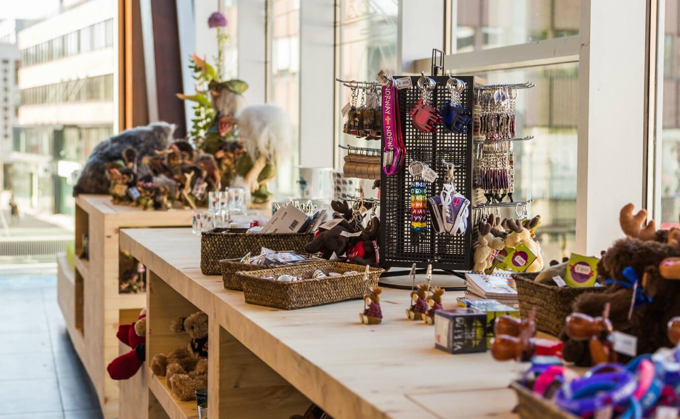 Photos of souvenirs at the Trondheim Tourist Information Center Souvenir products