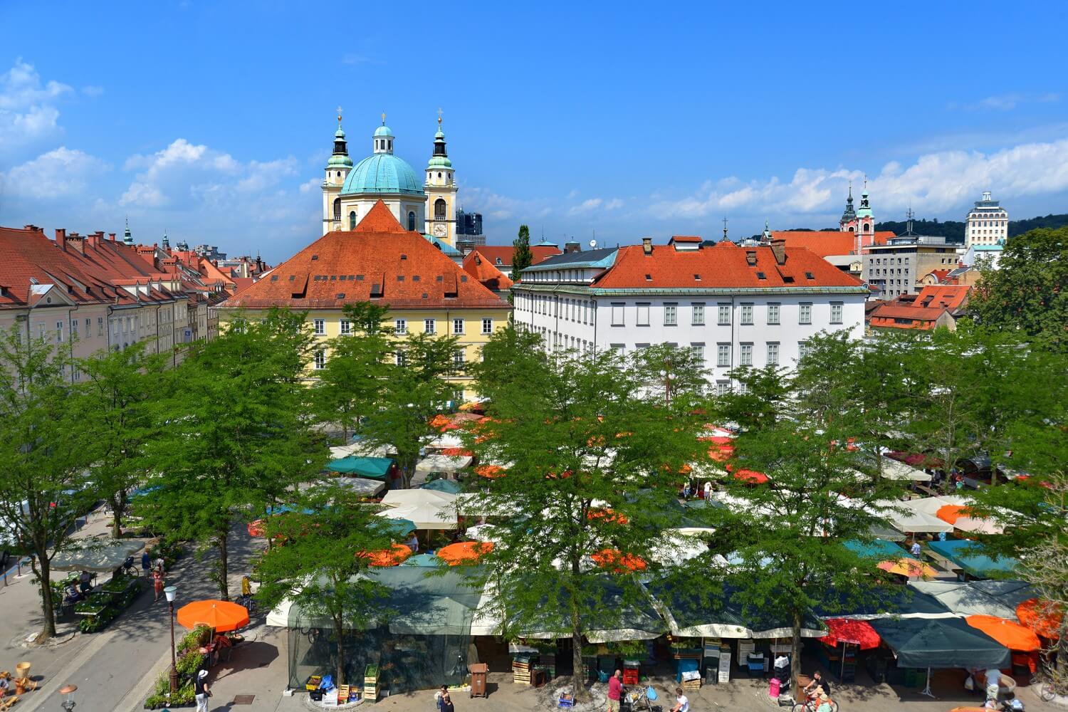 Photo of the central market from above Ljubljana Central Market