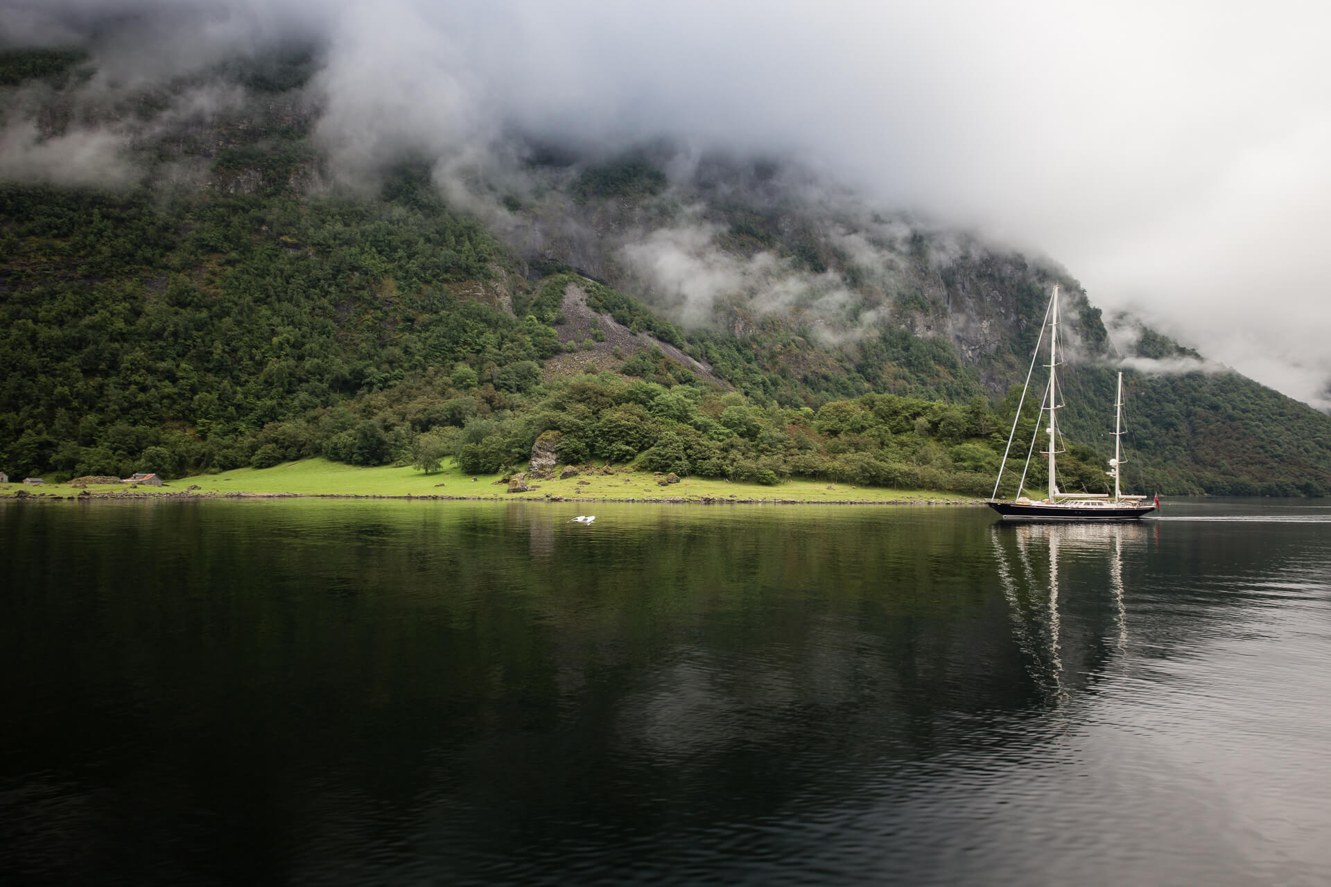Photo of a boat near Flåm, Norway Start of the cruise from Flom