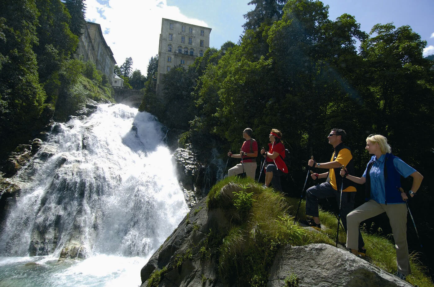 Tourists near the Gashtai Waterfall Gashtaysky waterfall